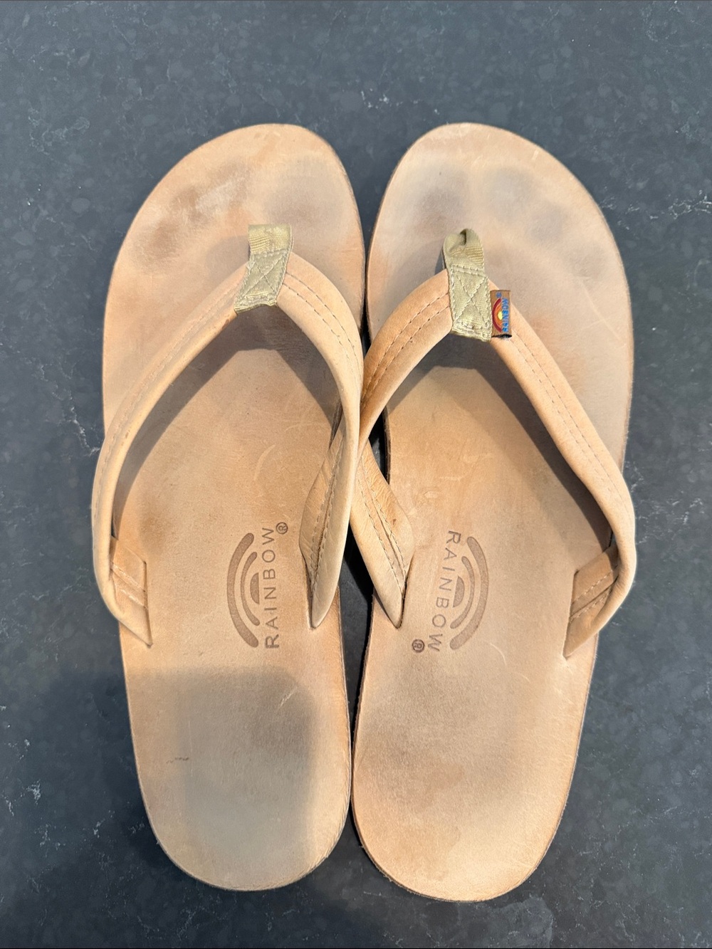 Rainbow Tan Leather Flip-Flop Sandals Mens 14